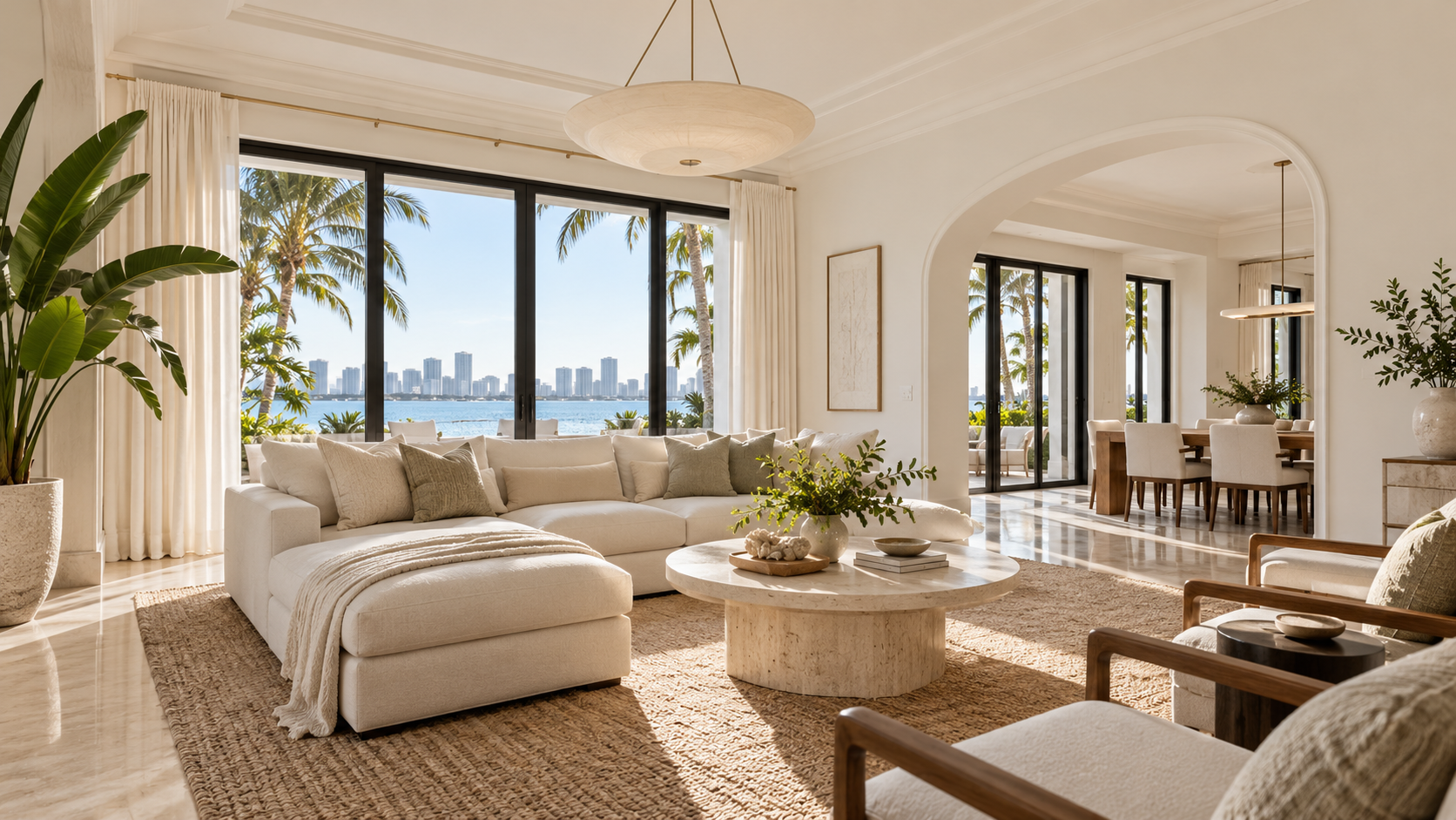 Bright Miami living room with freshly painted walls